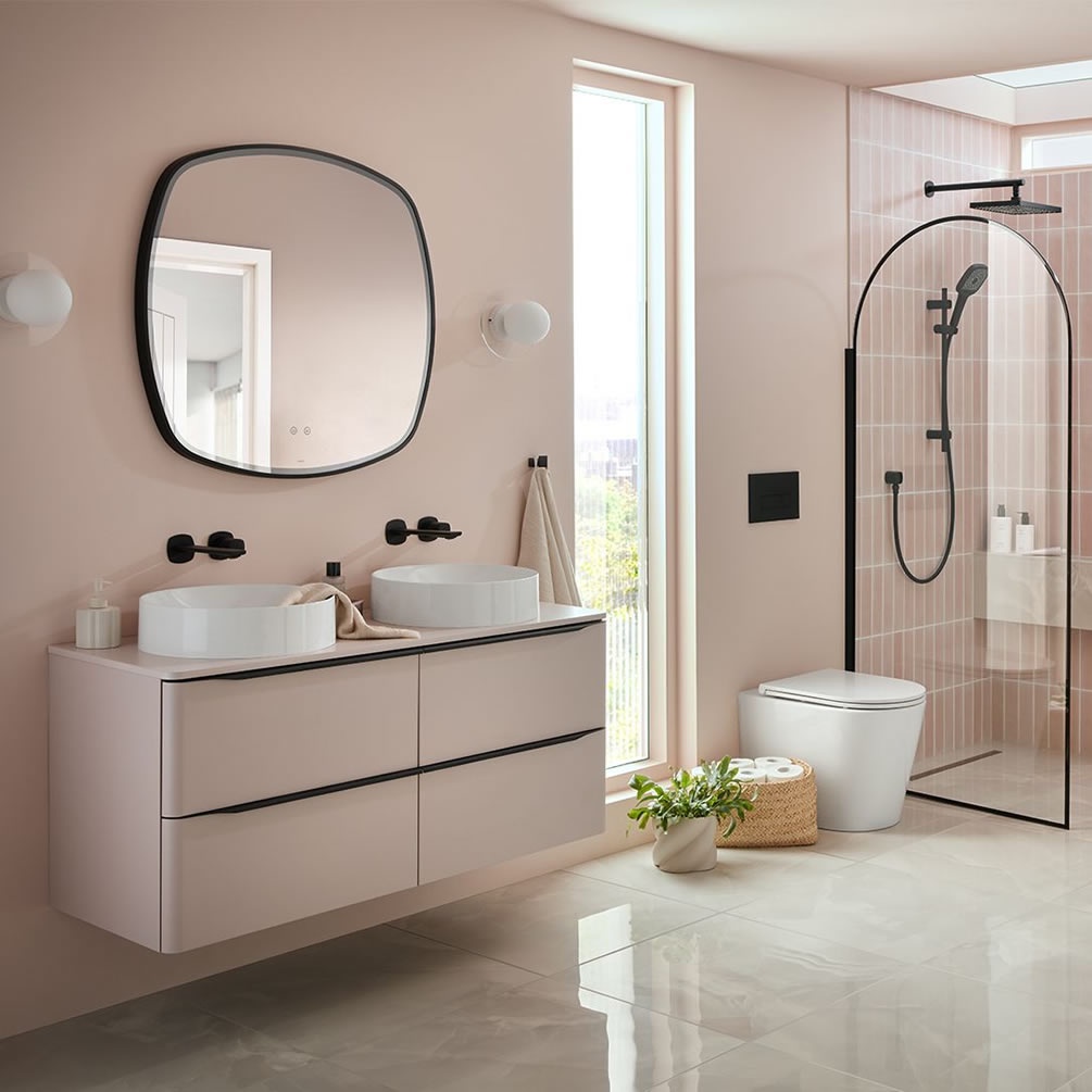 Vado Cameo 1200mm Pink Clay Wall Hung 4 Drawer Vanity Unit, Worktop & Basin - Lifestyle Image 1